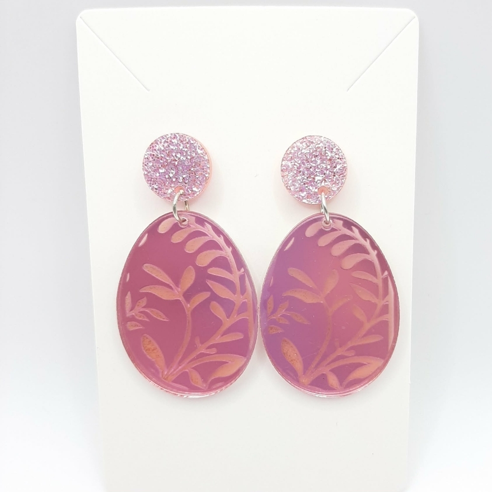 Pink Easter Eggs Acrylic Post Earrings New